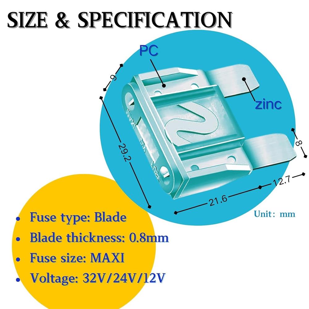 36pcs Maxi Blade Fuse Assortment Kit , 20A 30A 40A 50A 60A 70A 80A 100A 32V Large Blade Style Fuse For Motorcycle/Boat/Truck
