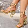 Strange Style Metal High Heels Gladiator Sandals Women Summer Fashion Narrow Band Square Toe Wedding Banquet Shoes Pumps