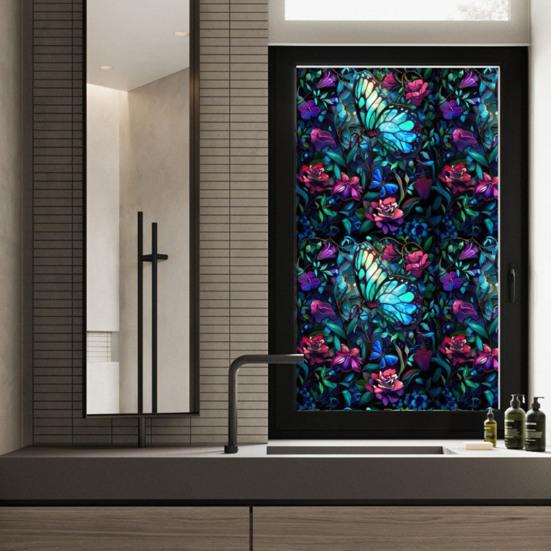 Витражная статическая оконная пленка Винтажная цветочная защитная пленка для защиты от солнца Водонепроницаемая пленка для покрытия окон из ПВХ