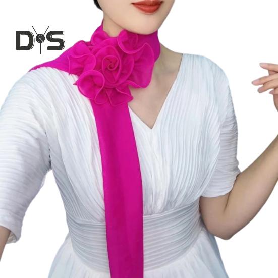 Шифоновый атласный длинный шарф с цветочным декором, дышащая универсальная пляжная шаль, защита от солнца, шифоновая шаль, повседневная одежда