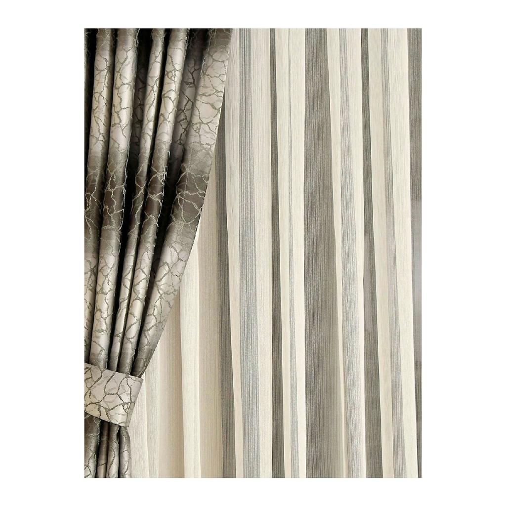 Linen 10 Светлая полосатая плоская тюлевая занавеска без складок