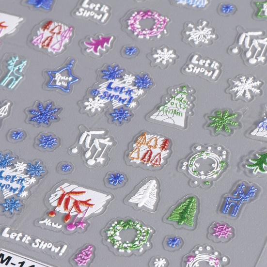 Рождественские наклейки для ногтей, праздничные снежинки, мультяшный лось, трехмерная наклейка для дизайна ногтей, женские аксессуары