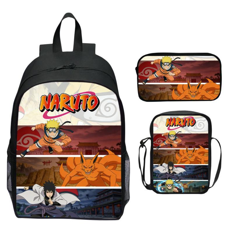 Naruto Anime 3-Piece Backpack Set Printed Cartoon Elementary School Bag Lightweight Multi-Pocket
