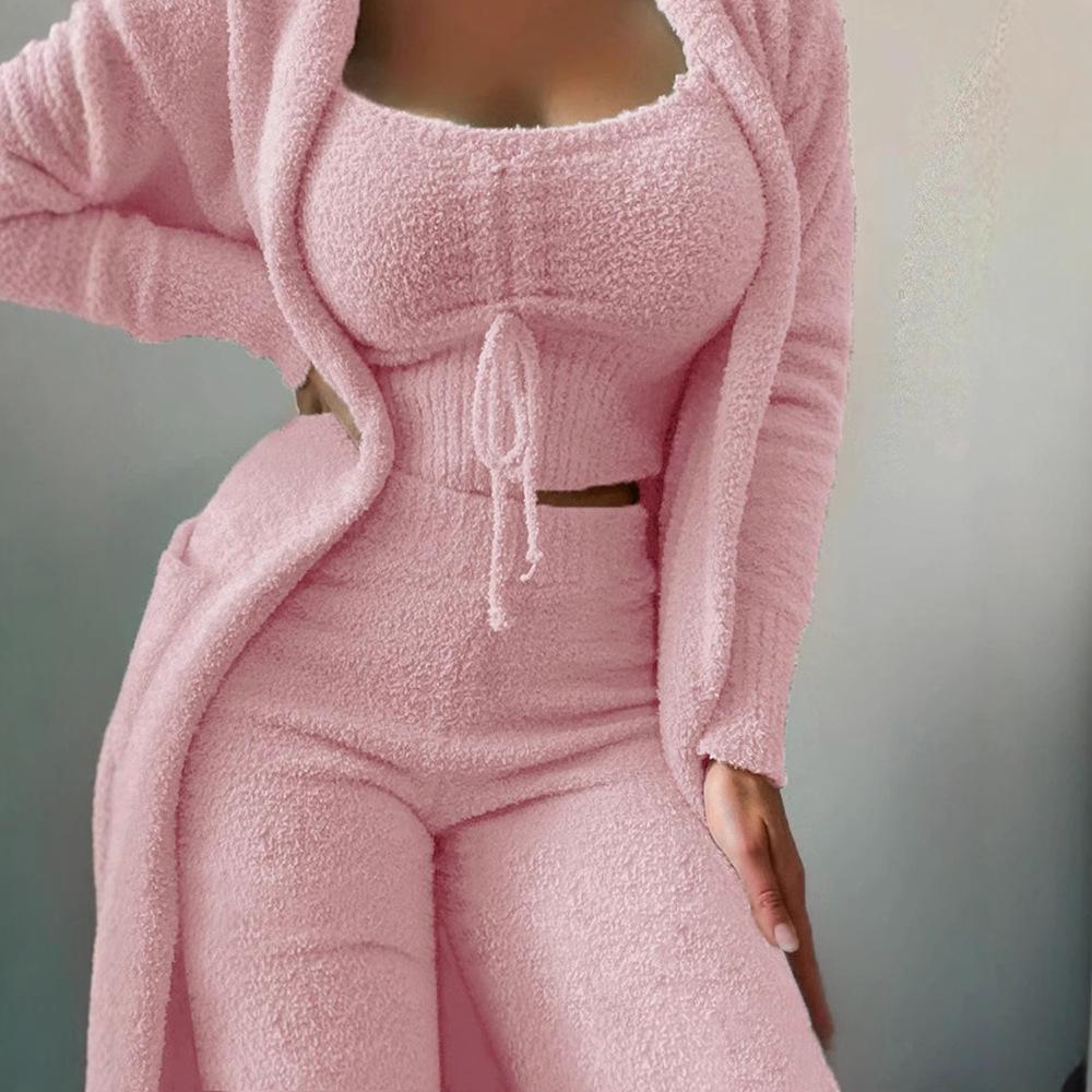In Stock! New Women's Autumn/Winter Plush Three-Piece Loungewear Set