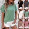 Women's Fashion Solid Colour Round Neck Pullover Outer Sewn Twisted Stripes Short Sleeve Loose T-Shirt