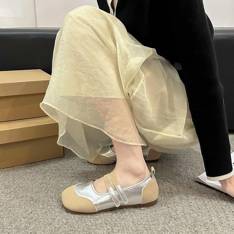Flat Bottom Mary Jane Single Shoes Women's 2024 Summer New Casual Yuantong Shallow Mouth Single Shoes Retro Soft Sole Doudou Shoes Women