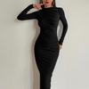 Женские осенние облегающие платья макси с длинным рукавом, сексуальное облегающее коктейльное платье с рюшами на шее