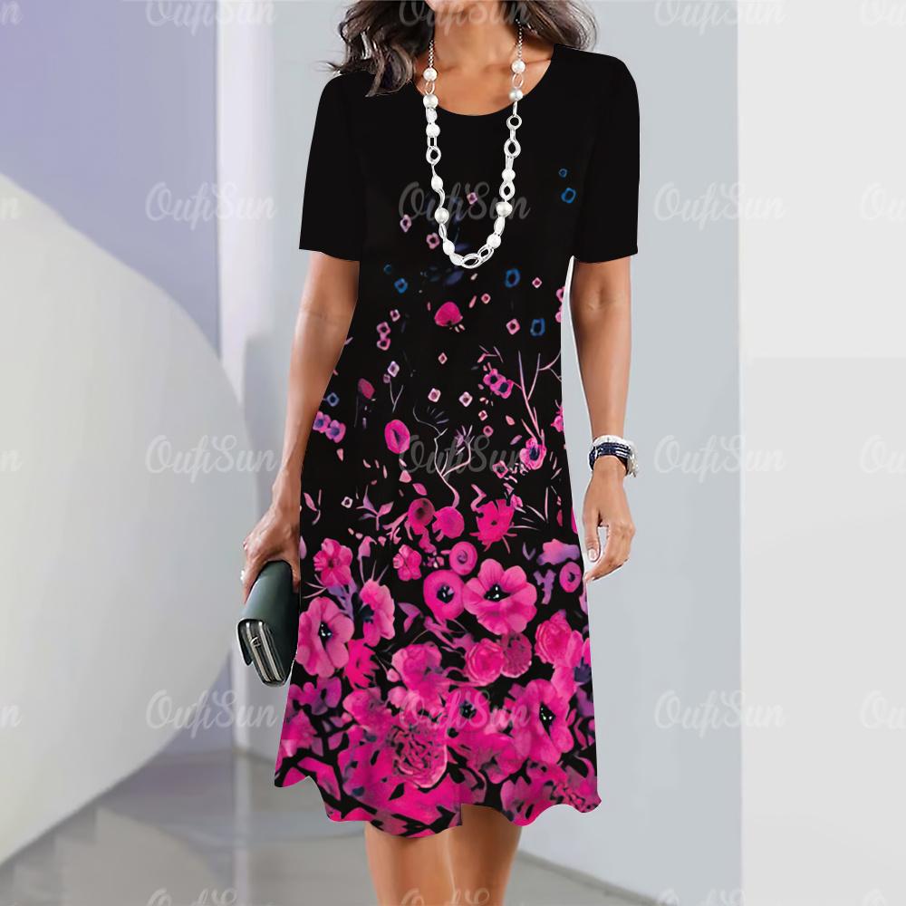 Elegant Women‘S Dress 3d Flowers Print Woman Clothing Casual Fashion A-Line Skirt Summer Oversized Female Beautiful Dresses 2024