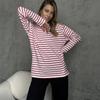Уютные свободные футболки с длинным рукавом в полоску для женщин, осенние базовые повседневные хлопковые топы с круглым вырезом, блузка в уличном стиле