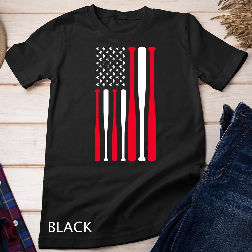 Womens Baseball bat American USA flag sports kids men's women's Unisex T-shirt