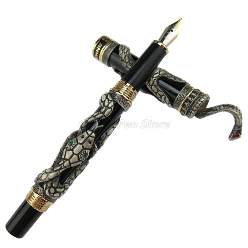 Jinhao Металлическая Древняя Золотая Змея Кобра 3D Узор Текстура Рельефная Скульптура Средний Перо Фонтанная Ручка Для Письма Чернильная Ручка