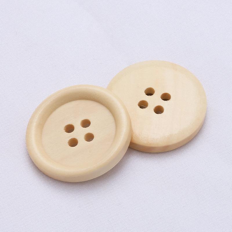 Natural Wood Button, Thin Edge Four-Eye Wooden Button, Children'S Handmade Diy Clothing Accessories, Round Log Button