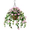 1Pc Artificial Plants Wall Hanging Basket and Hook Soft Gum Bougainvillea Hanging Basket Fake Flowers Decoration Flower Basket Home Decoration Rattan