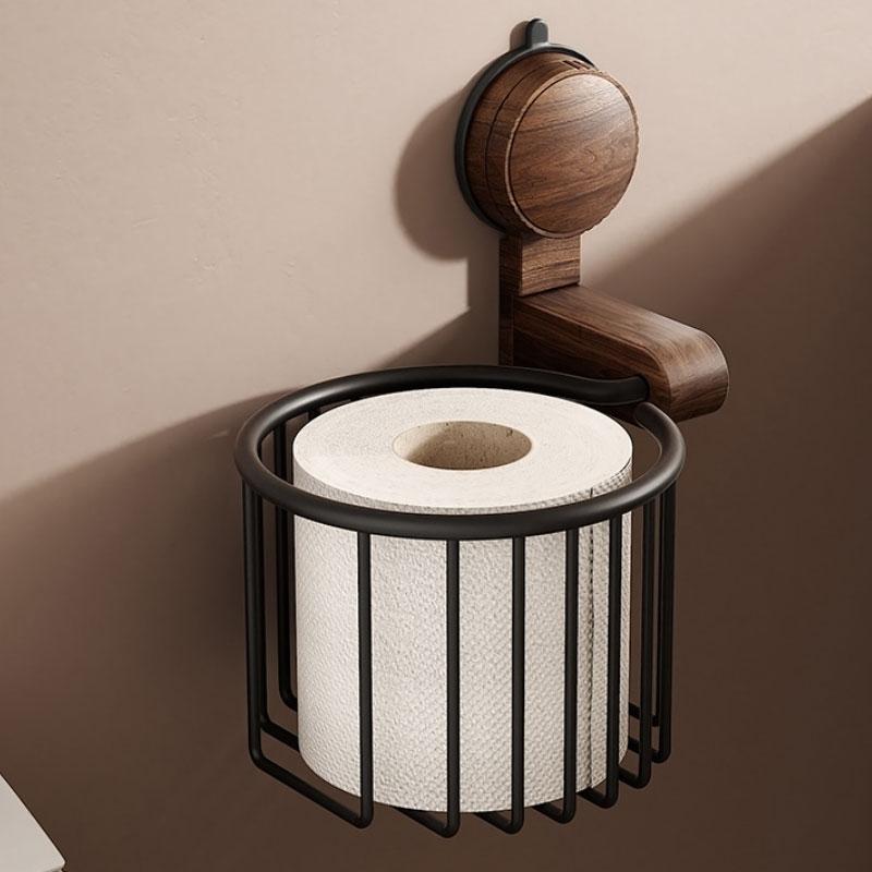 Suction cup walnut toilet bathroom shelf non perforated toilet tissue basket toilet paper holder bathroom paper holder