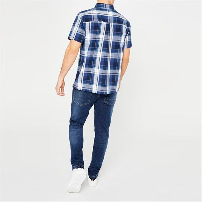 Lee Cooper Men's White and Navy Checked Shirt, Size L
