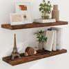 2Pcs/Set Wooden Floating Shelves Wall Mounted Storage Display Shelves Rustic Floating Wall Shelves for Bathroom Bedroom Living Room Kitchen Decor
