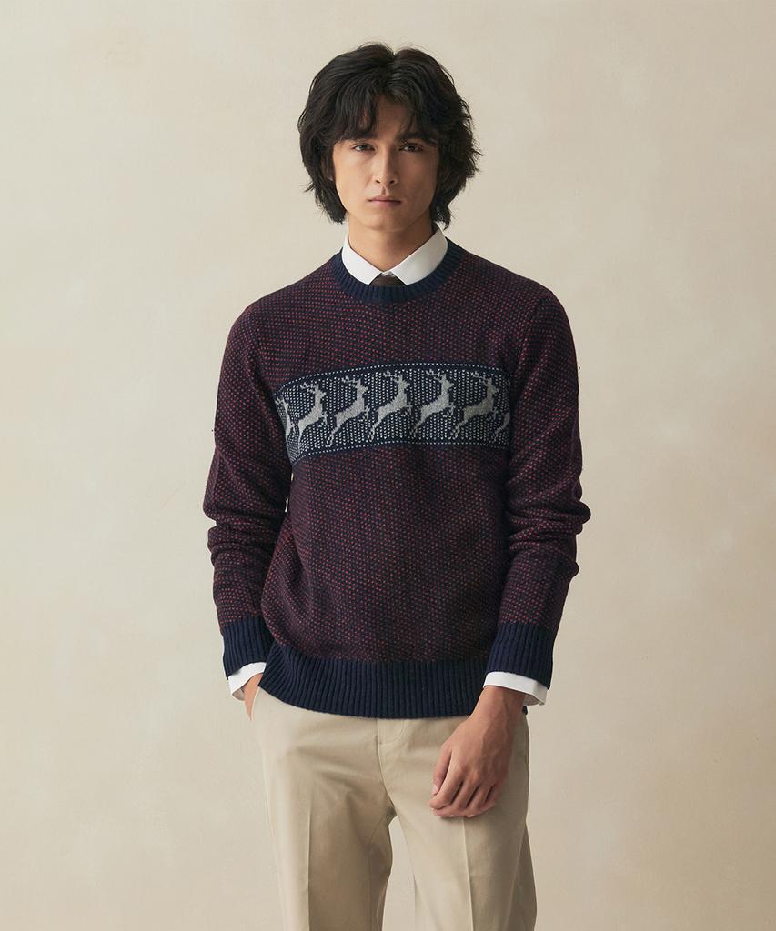 BROOKS BROTHERS Dear Chest Stripe Sweater (Burgundy) (Bbwrmf4555Eew)