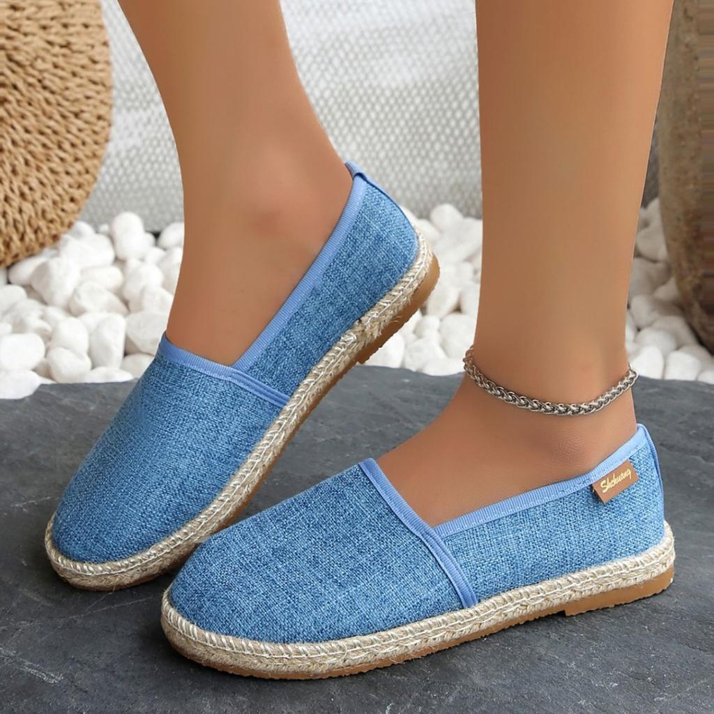 Women's Slip-On Linen Fisherman Shoes - Breathable Casual Penny Loafers with PU Sole