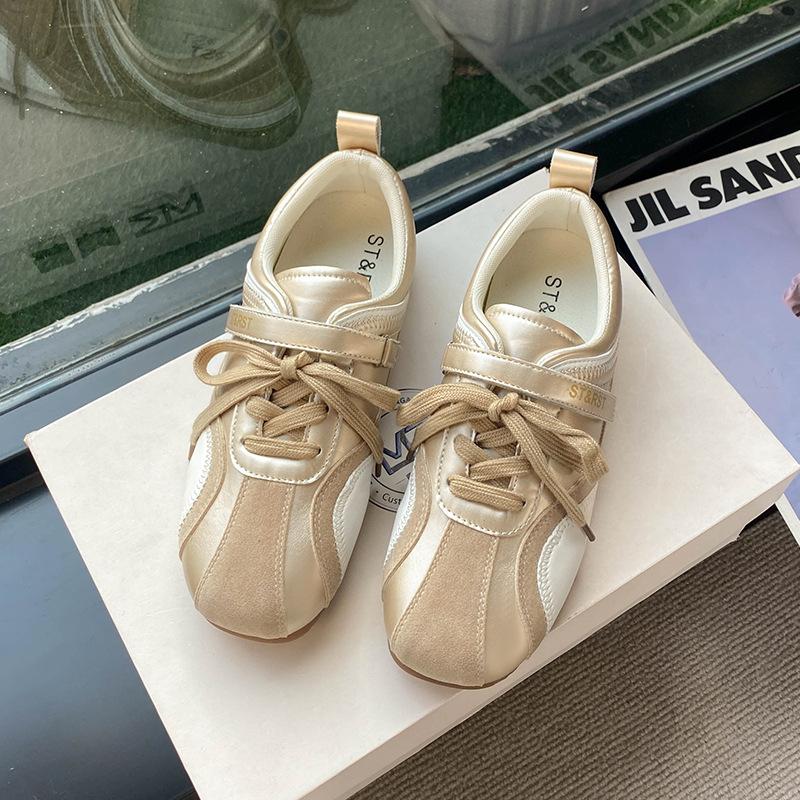 Спортивная обувь на шнуровке Forrest Gump женская 2025 осень новая кожаная модная нишевая универсальная повседневная обувь для моральной подготовки женщин