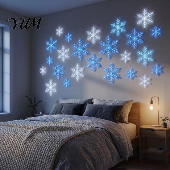 Non Marking Festive Window Stickers Christmas LED Snowflake Wall Stickers, Lighted Decor, Self-Adhesive Gift for Home Decor Winter Art with