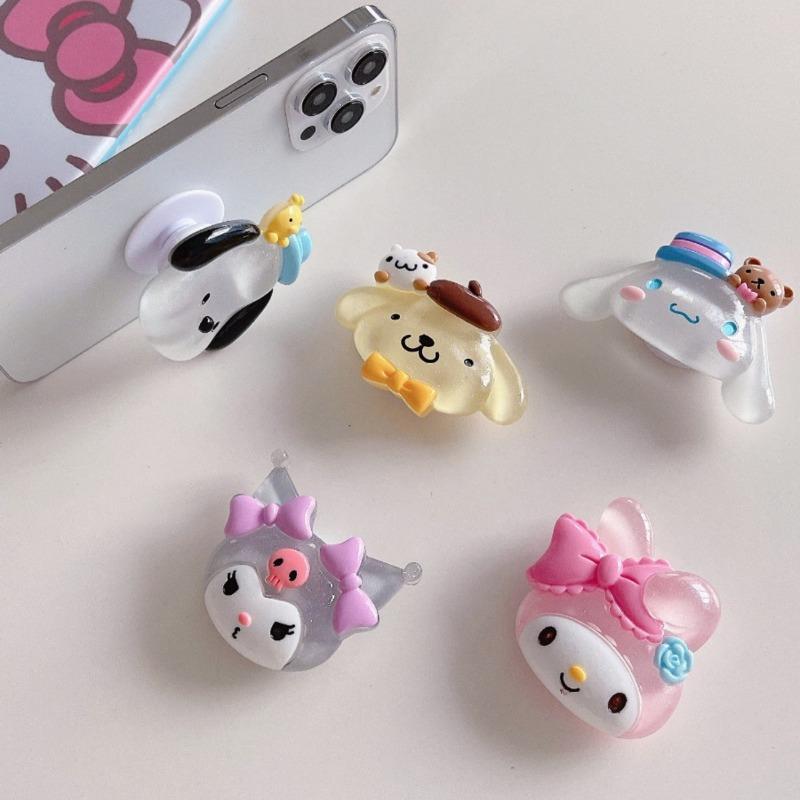 Светящийся в темноте Sanrio Подставка-подушка для мобильного телефона Kurome Melody Задняя наклейка Телескопическая подставка Настольный артефакт для просмотра сериалов