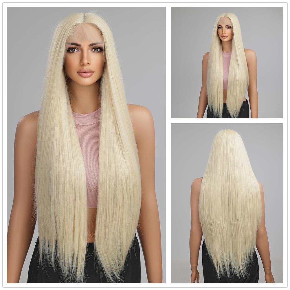 ALAN EATON Длинные синтетические прямые омбре пепельные платиновые блонд парики на шнуровке для женщин, косплей, вечерние волосы высокой плотности, термостойкие