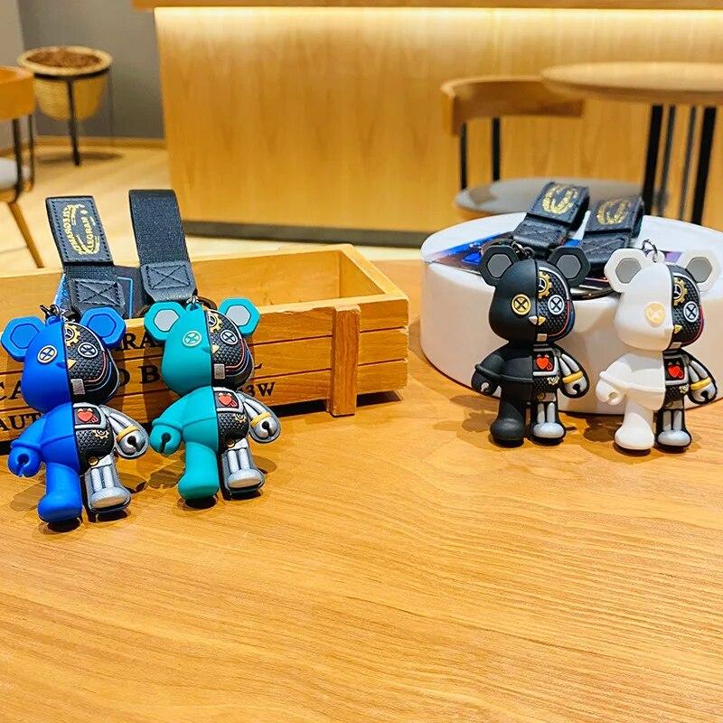 Cartoon Half Skull Body Robot Mechanical Bear Keychain Punk Keyring Car Bag Pendant Key Chains Couple Gift