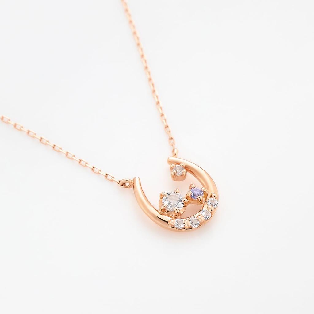 Yondo December Birthstone K10 Pink Gold Horseshoe Necklace 152446623104 [Canal Sea]