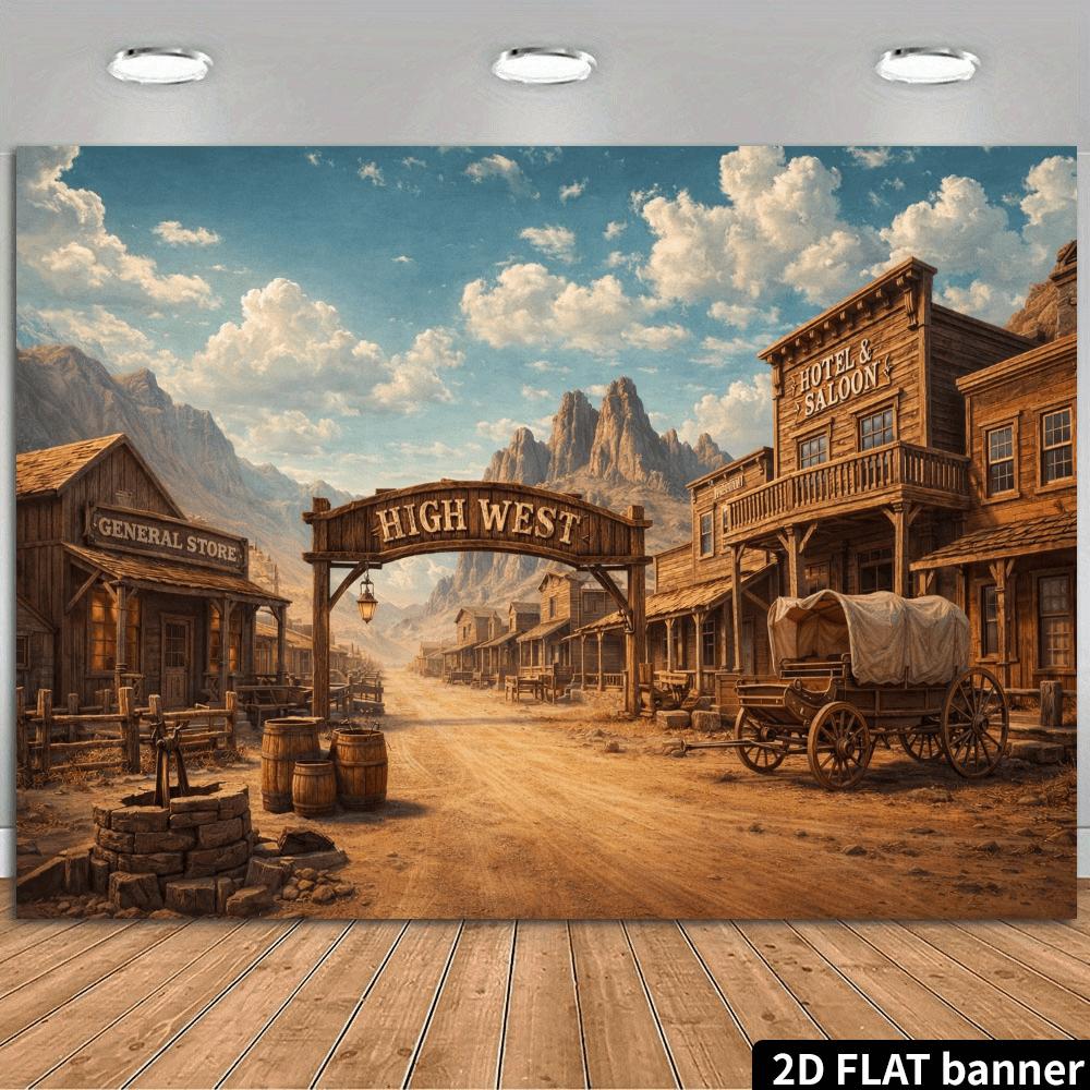 Vintage Wild West Saloon Tapestry Old West Americana Decor General Store Mountain Frontier Townscape Art Print Wall Hanging