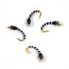 10 шт., стеклянные бусины с головкой, нитью, черная/белая приманка для ловли зебры нахлыстом, размер 14