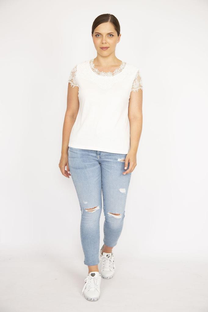 Женская блузка большого размера Bone Плюс размер хлопчатобумажной ткани с воротником и рукавами Кружевная блузка