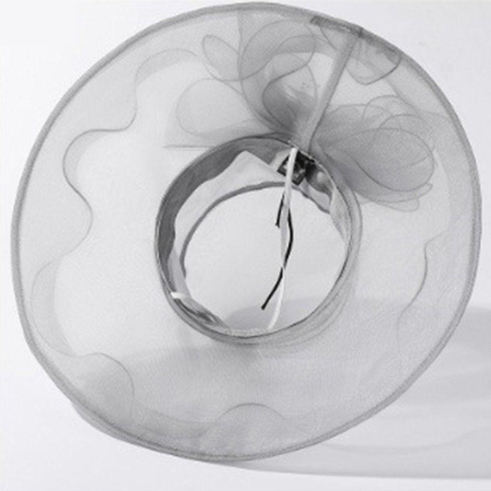 Однотонный Цветочный Женский Шляпа-Дерби Органза Свадебный Шляпа для Чаепития Свадьба Летний Оборки Солнцезащитная Шляпа