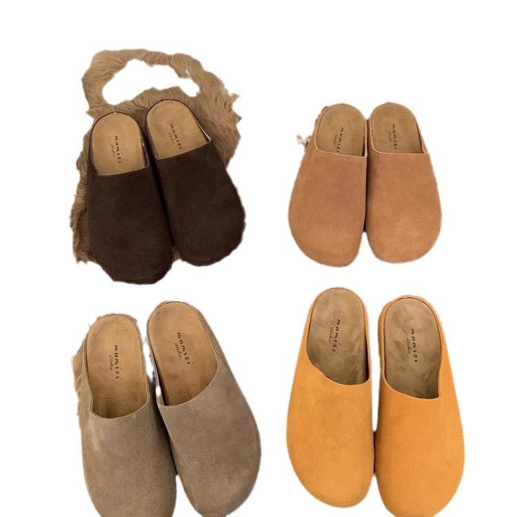 2024 летние полутапочки на толстой подошве с круглым носком, женская верхняя одежда, повседневные сандалии из матовой кожи, полутапочки