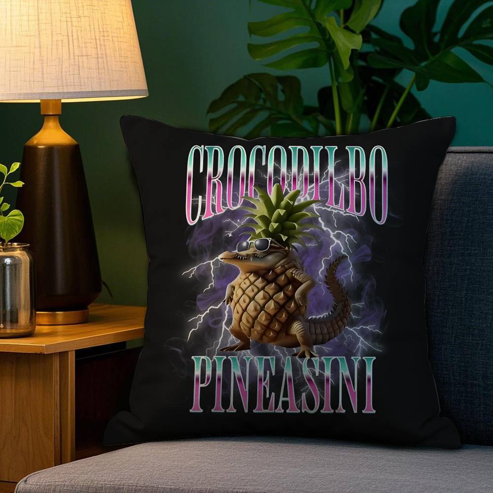 Italian Brain Rot Meme Tralalero Tralala Pillow Case Happy Atmosphere Short Plush Double-sided Printing Home Cushion Cover