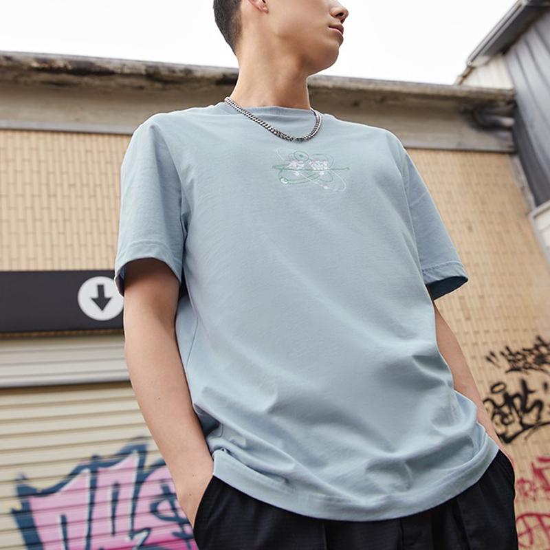 Li-Ning Comfortable Soft Casual Loose Round Neck Pullover Short Sleeve T-Shirt Men Tops Mist-Blue AHST735-3