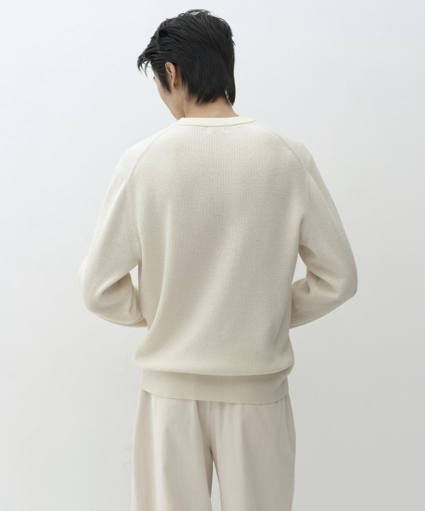 Musinsa Standard [Victoria Wool] Минималистичный вязаный хенли в рубчик [Кремовый]