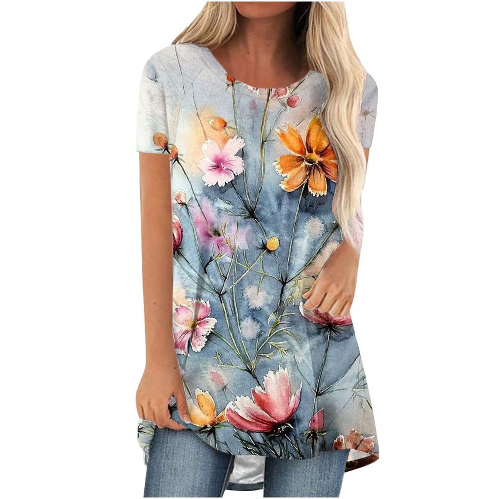 Colourful Floral Flower 3D Print Long T-Shirts Women Streetwear Short Sleeve T Shirt Oversized Y2K Tops Tees Girl Woman Clothing