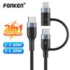 FONKEN 2 In 1 60W/20W PD Data Cable Fast Charging Cable USB C To Type C/Lightning for iPhone Samsung Xiaomi Data Wire Cord 1M