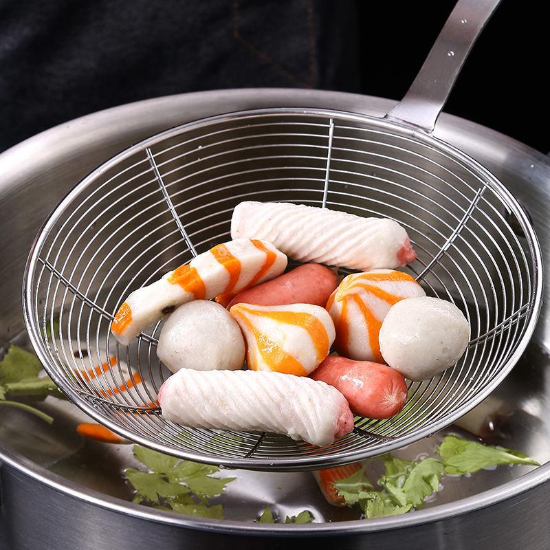Большой дуршлаг из нержавеющей стали с деревянной ручкой, скиммер для слива масла, фильтр, сито для картофеля фри, ложка, кухонные аксессуары для дома