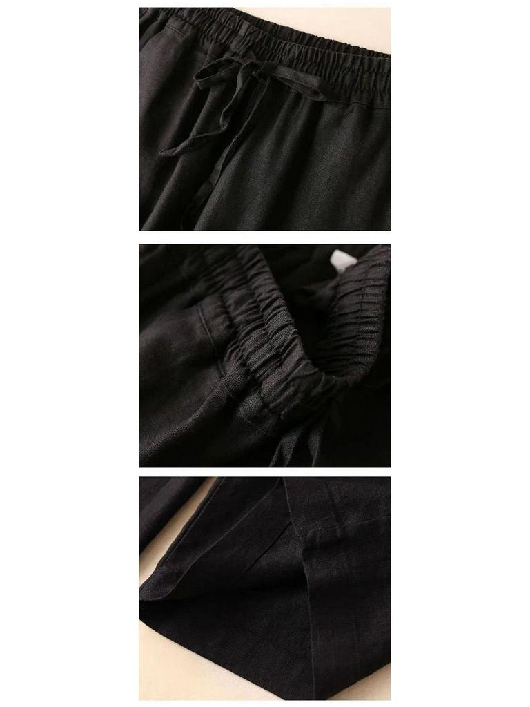 Женские брюки с высокой талией из хлопка и льна с широкими штанинами - Свободные, Стройнящие, Дышащие, Большого размера, Повседневные прямые штанины для весны и осени