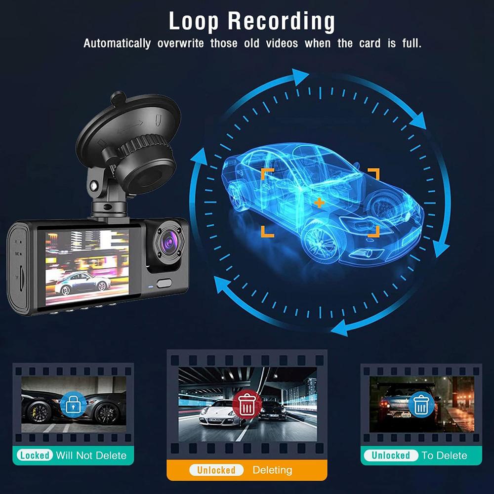 2/3 Camera Dash Cam W/ IR Night Vision Loop Recording & 2" IPS Screen 1080P DVR recorder, video recorder,Car accessories