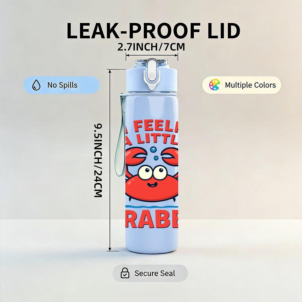 1PC Crab Cartoon Print 750ml Color Plastic Sports Water Bottle Leakproof Flip Straw Lid Suitable for Sports Office Home Use