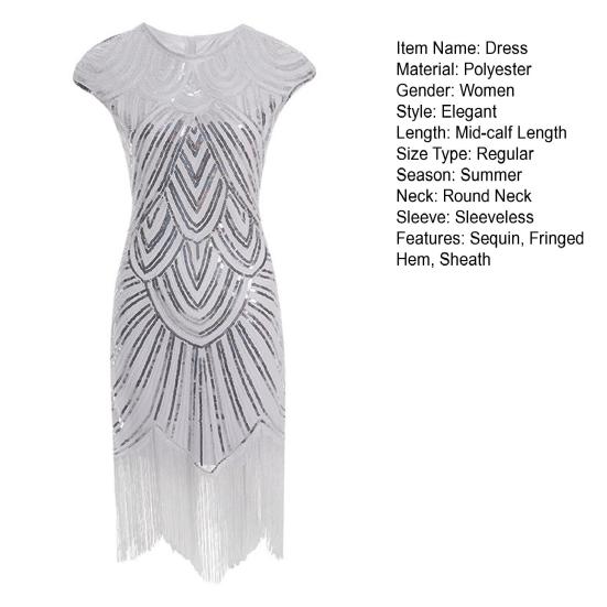 Женское платье с пайетками, винтажное вечернее платье для выпускного вечера без рукавов с круглым вырезом и застежкой-молнией сзади с бахромой по краю, облегающее женское платье