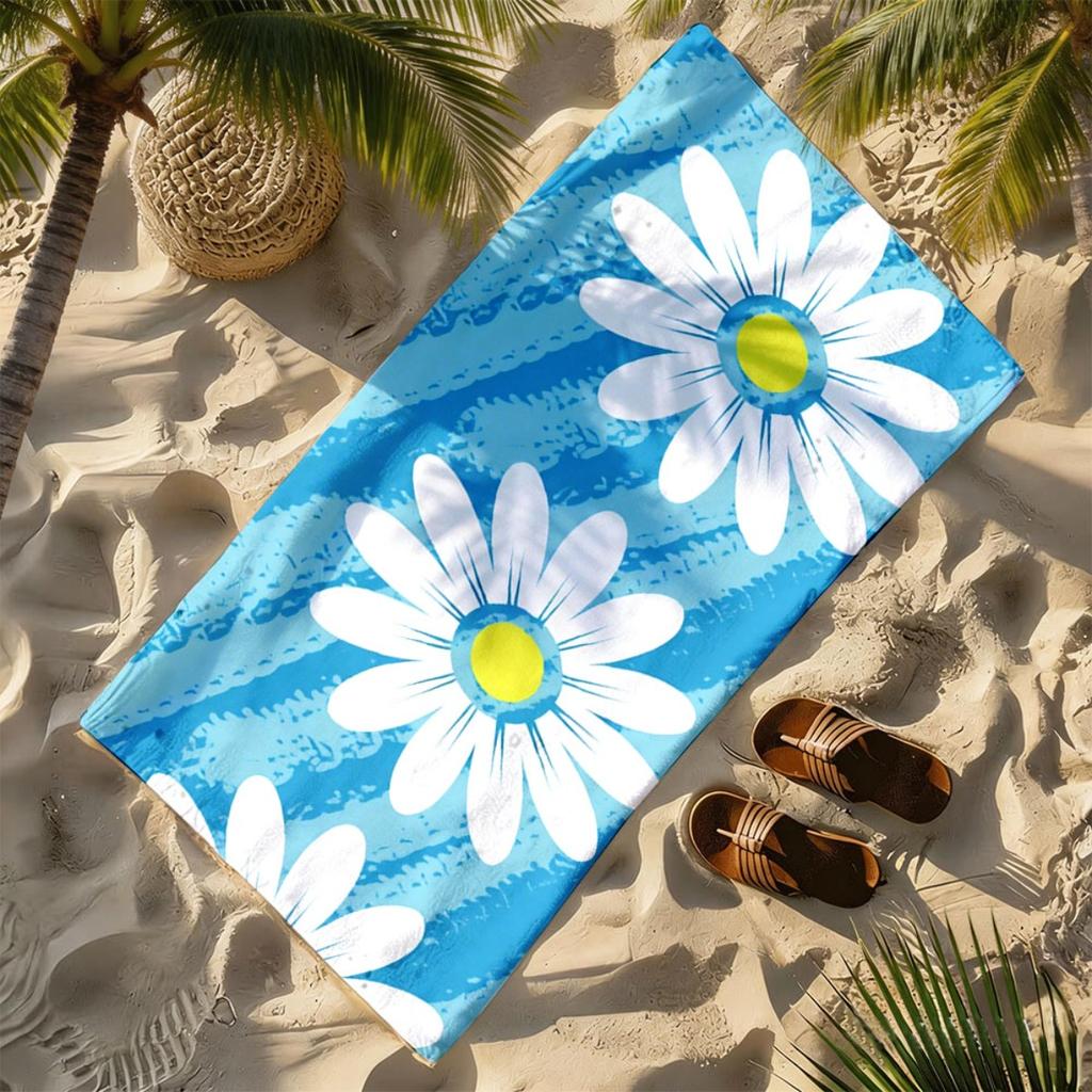 Large-flowered daisy ocean theme polyester microfiber beach towel is highly absorbent, suitable for swimming and beach outings