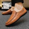 Autumn Men's Casual Leather Shoes Bean Shoes, Versatile Lazy Shoes One Foot Kick Driving Soft Soled Small Leather Shoes for Men