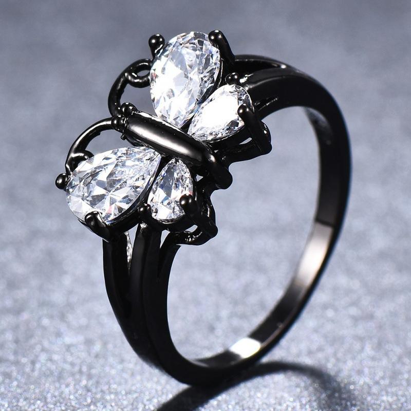 eBay black gold blue zircon butterfly ring, small animals