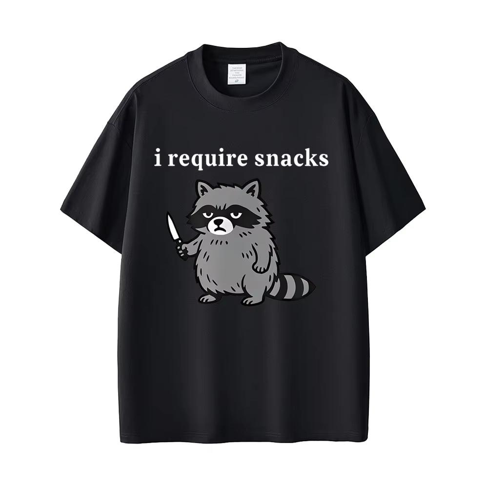 2026 I Require Snacks Raccoon Funny Meme Tshirt Men Women Casual Humor Style T Shirts Mens Cotton Vintage Tshirts Streetwear