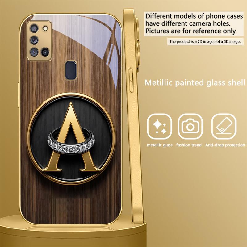 Роскошные буквы-эмблемы Для Samsung A 31 32 A33 A34 35 14 A15 13 16 25 26 50 52 53 54 55 56 70 71 72 73 Золотой стеклянный чехол для телефона