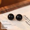 Серебряные корейские серьги с черным агатом для женщин - простые, элегантные, универсальные, небольшие эффектные украшения
