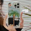 Ins Graffiti Sunset Coconut Tree Phone Case For Iphone 14 13 12 11 Pro Max 13 Pro 14 Plus Flowers Makeup Mirror Shockproof Cover